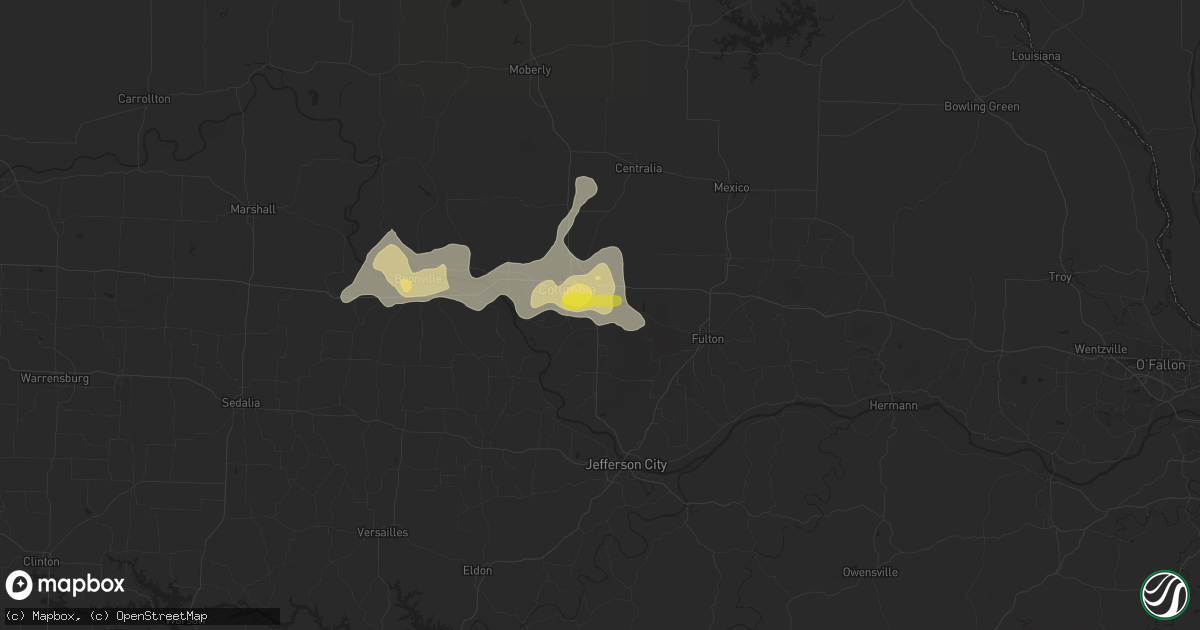 Hail map in Columbia, MO on July 6, 2016