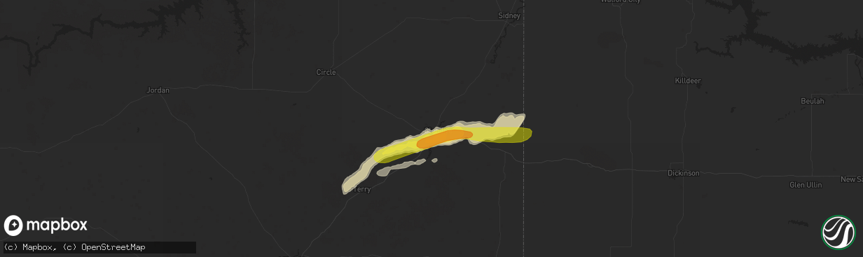 Hail map in Glendive, MT on July 6, 2016