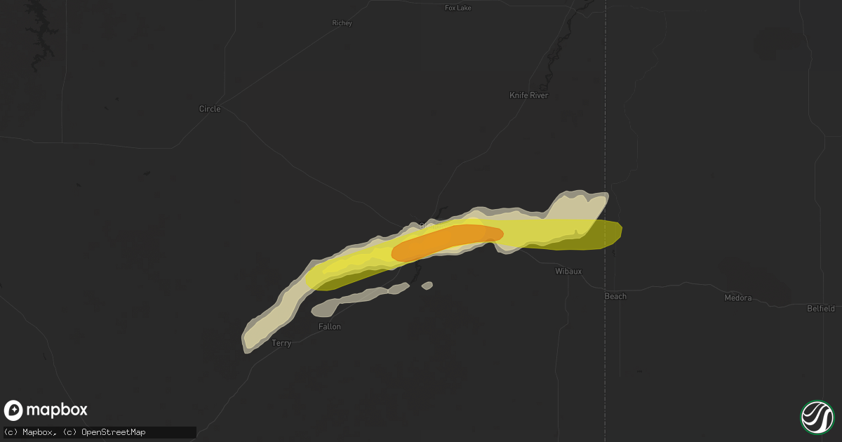 Hail map in Glendive, MT on July 6, 2016