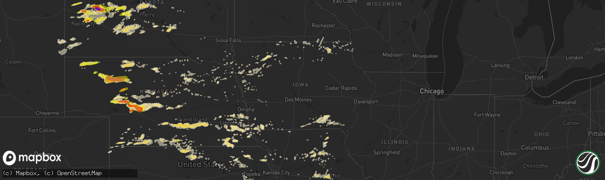 Hail map in Iowa on July 6, 2016