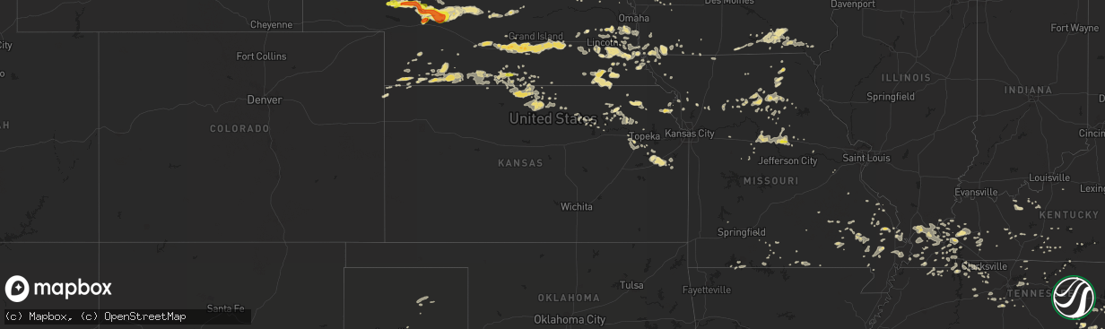 Hail map in Kansas on July 6, 2016