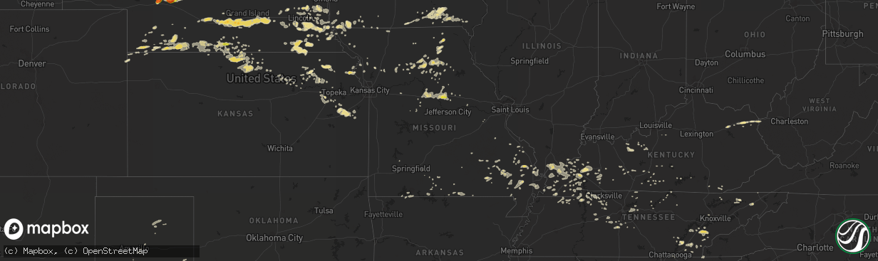 Hail map in Missouri on July 6, 2016