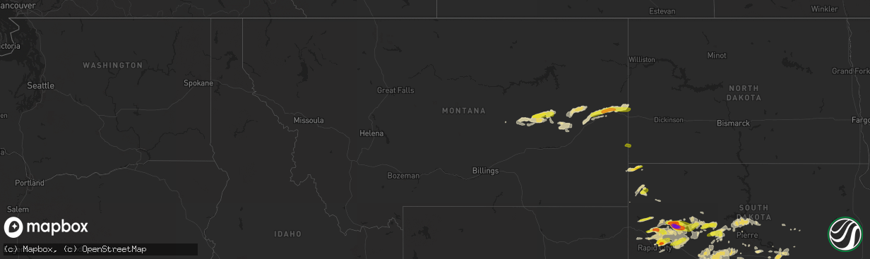 Hail map in Montana on July 6, 2016