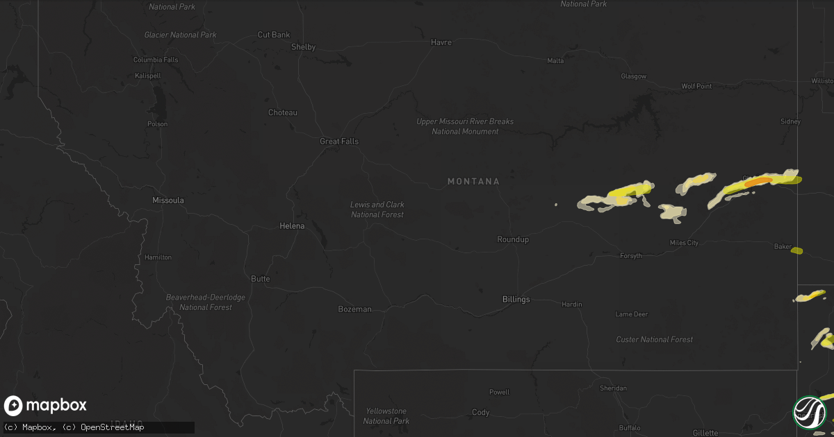 Hail map in Montana on July 6, 2016