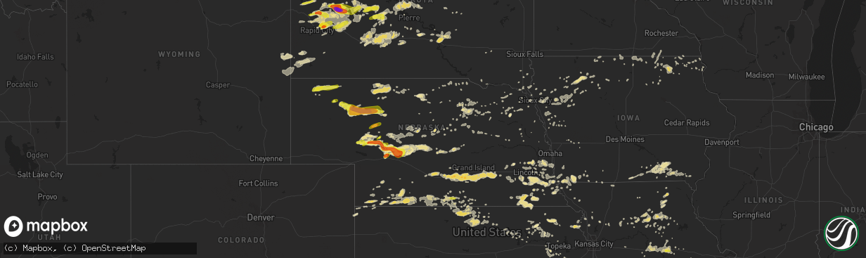 Hail map in Nebraska on July 6, 2016