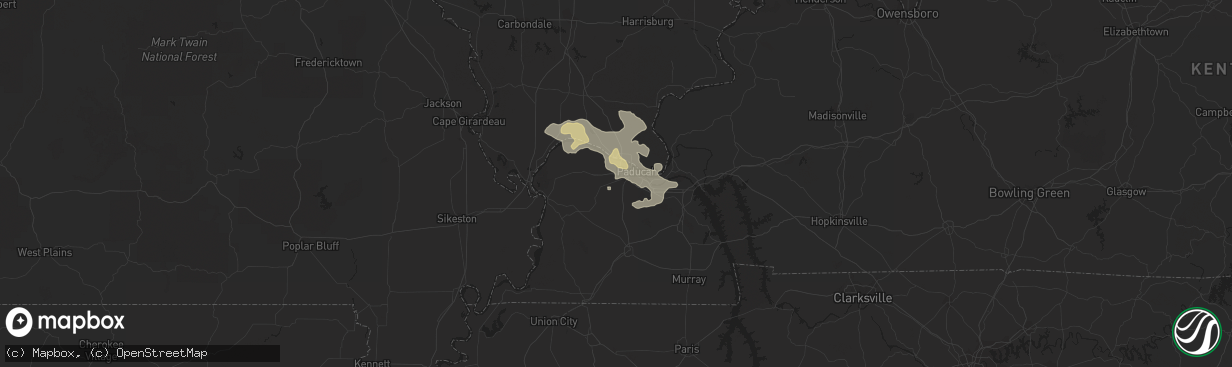 Hail map in Paducah, KY on July 6, 2016