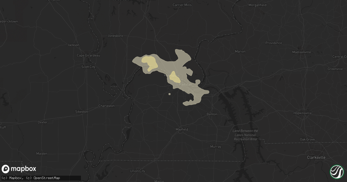 Hail map in Paducah, KY on July 6, 2016