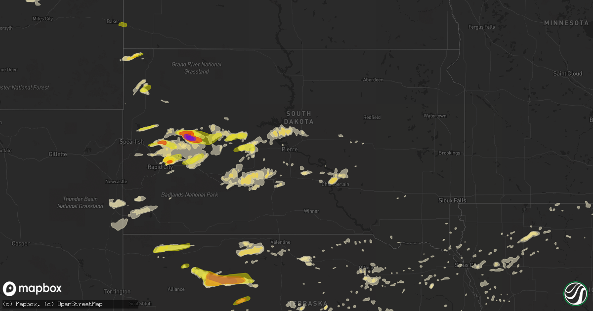 Hail map in South Dakota on July 6, 2016