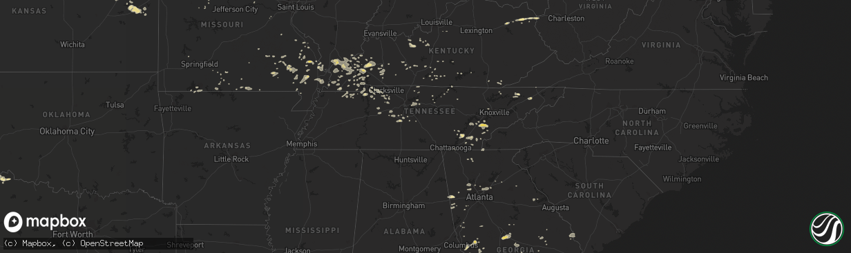 Hail map in Tennessee on July 6, 2016