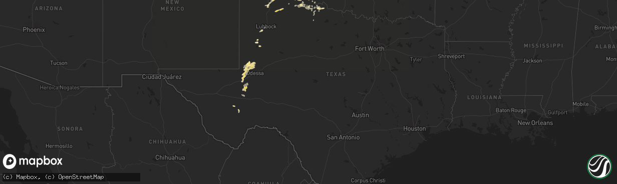 Hail map in Texas on July 6, 2016