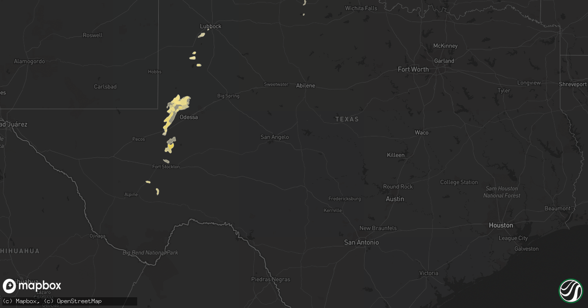 Hail map in Texas on July 6, 2016