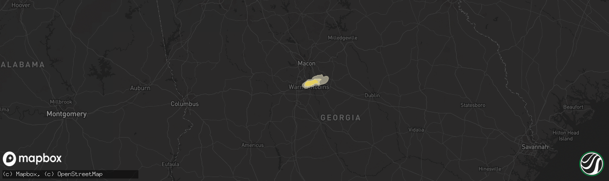 Hail map in Warner Robins, GA on July 6, 2016