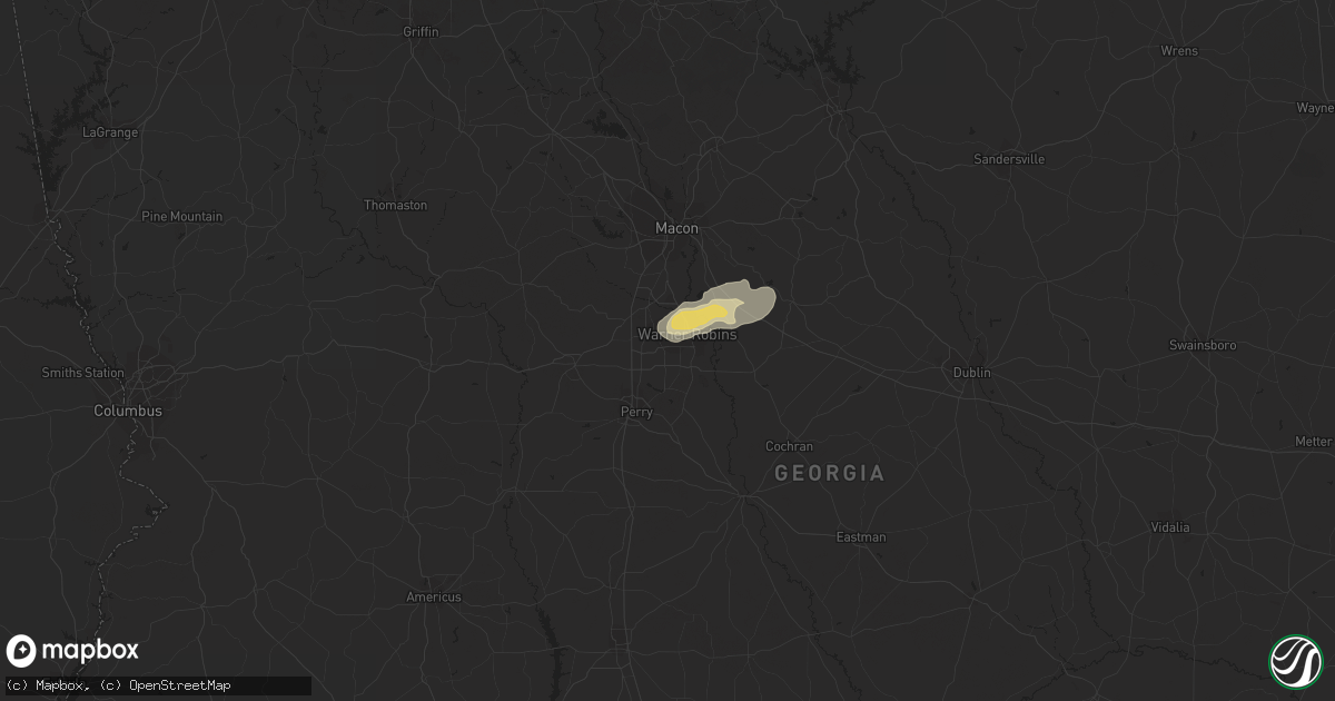 Hail map in Warner Robins, GA on July 6, 2016
