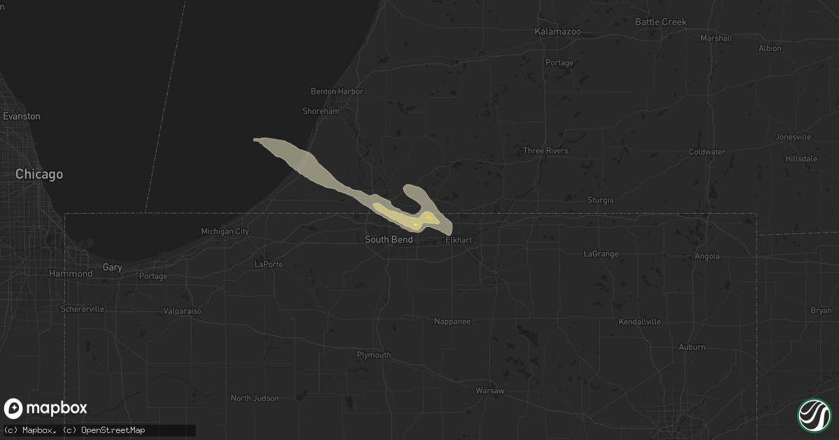 Hail map in Granger, IN on July 6, 2017