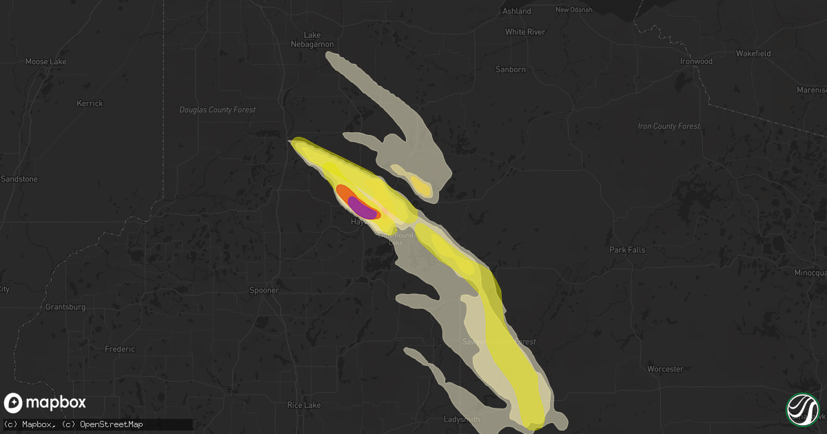 Hail map in Hayward, WI on July 6, 2017