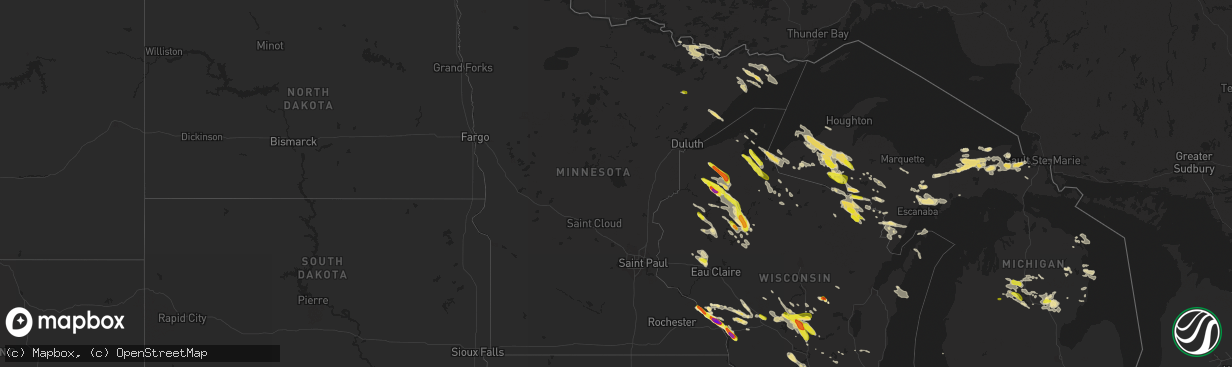 Hail map in Minnesota on July 6, 2017