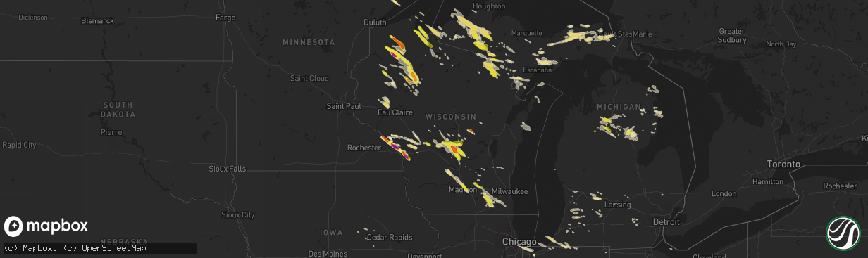 Hail map in Wisconsin on July 6, 2017