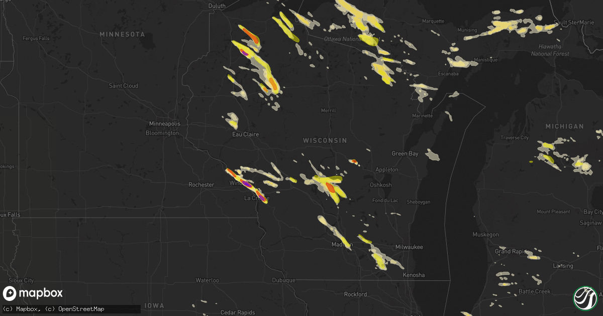 Hail map in Wisconsin on July 6, 2017