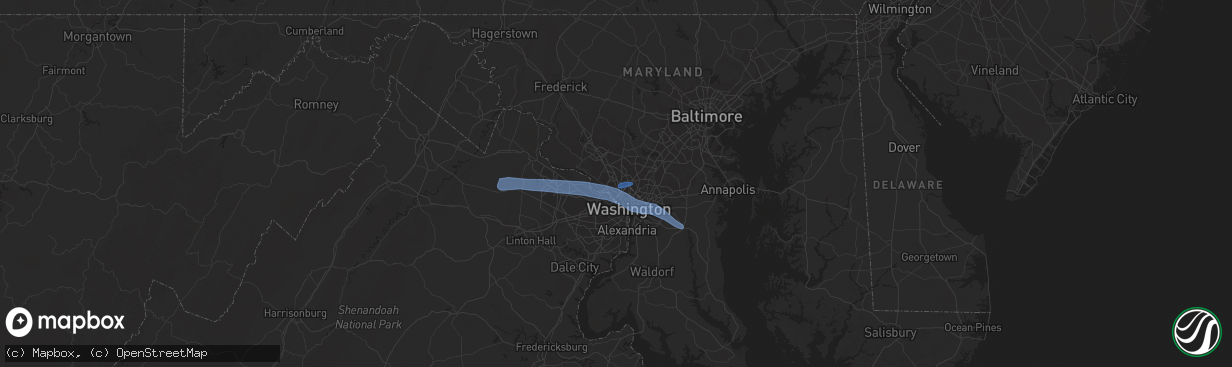 Hail map in Bethesda, MD on July 6, 2019