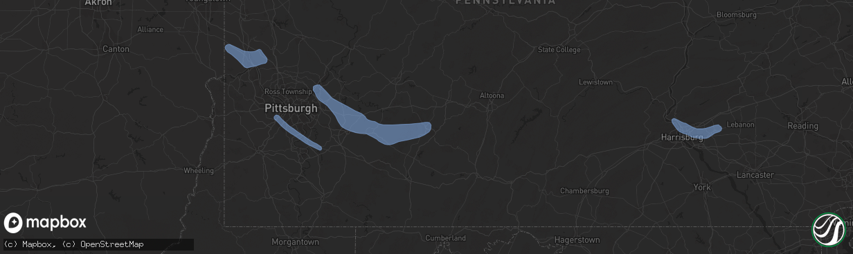 Hail map in Johnstown, PA on July 6, 2019