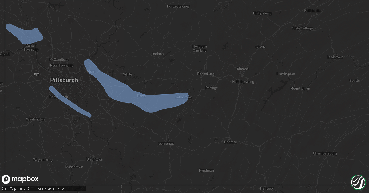 Hail map in Johnstown, PA on July 6, 2019