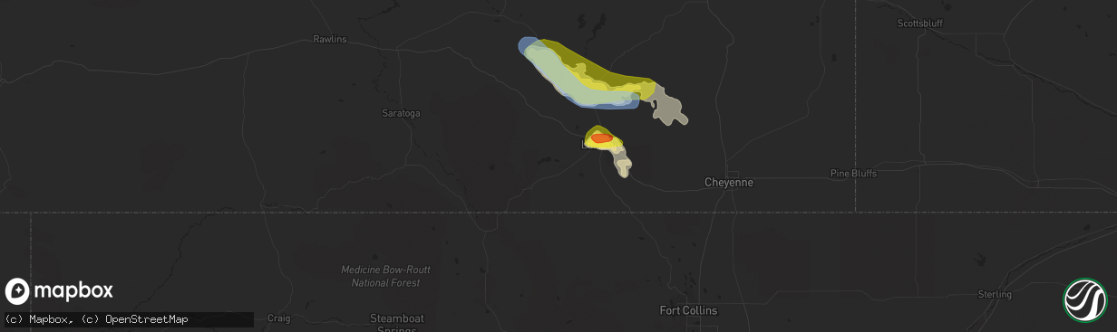 Hail map in Laramie, WY on July 6, 2019