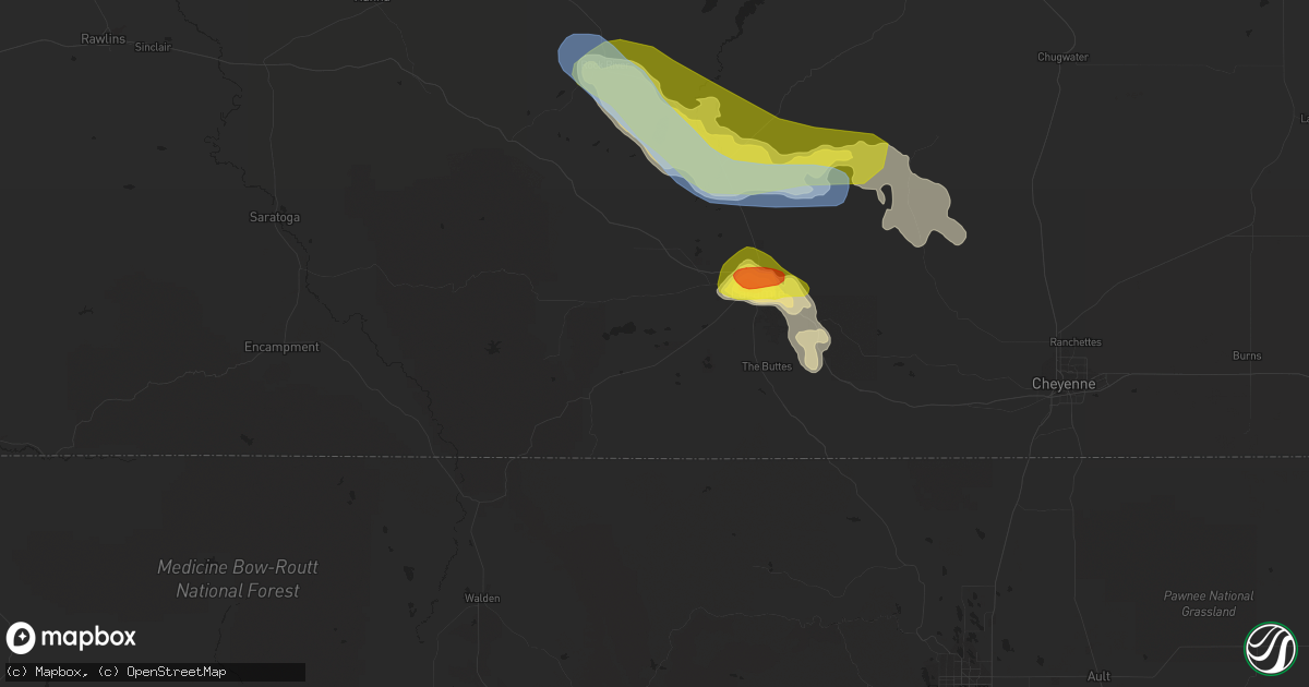 Hail map in Laramie, WY on July 6, 2019