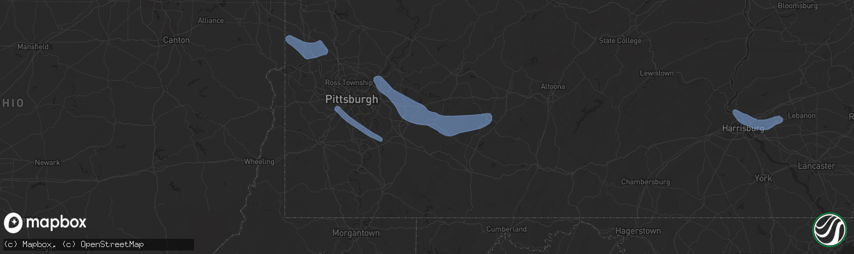 Hail map in Latrobe, PA on July 6, 2019