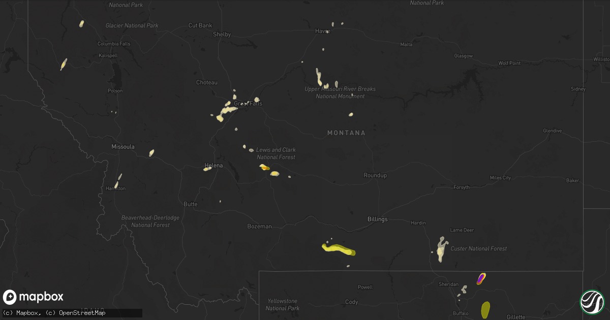 Hail map in Montana on July 6, 2019