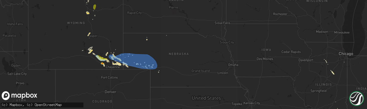 Hail map in Nebraska on July 6, 2019