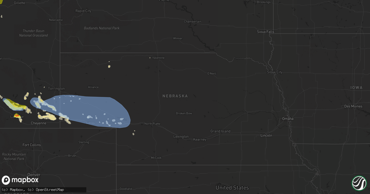 Hail map in Nebraska on July 6, 2019