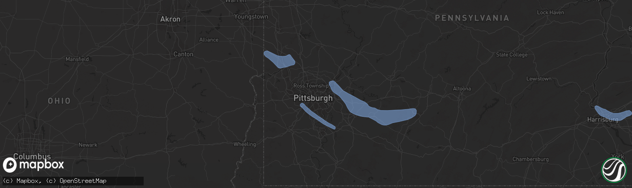 Hail map in Pittsburgh, PA on July 6, 2019