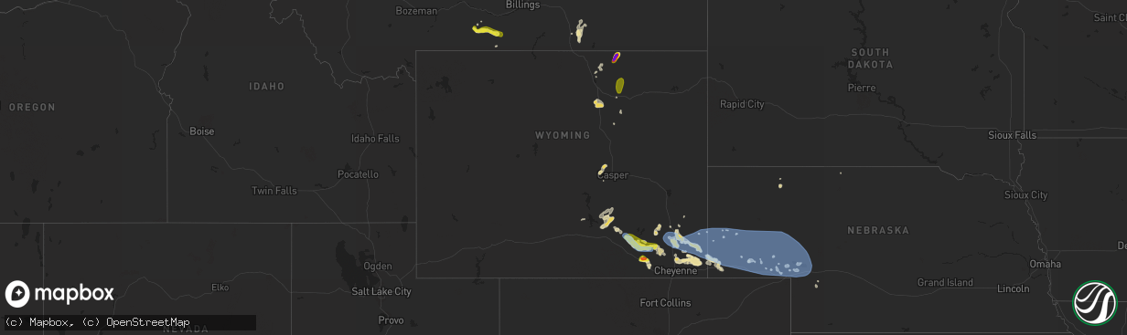 Hail map in Wyoming on July 6, 2019