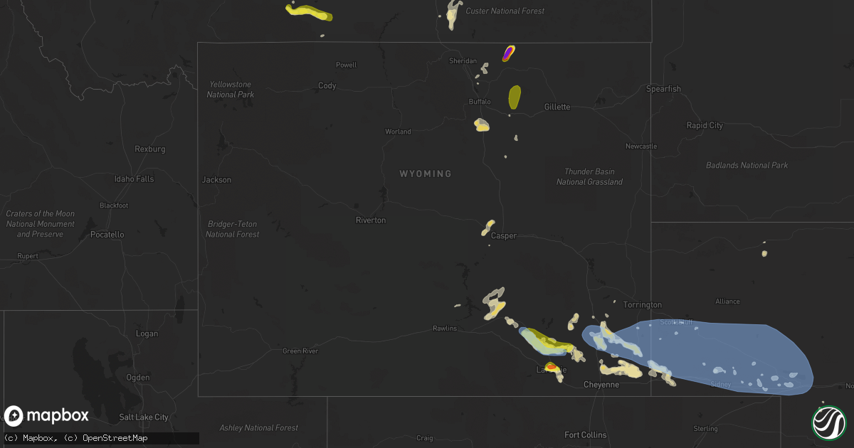 Hail map in Wyoming on July 6, 2019