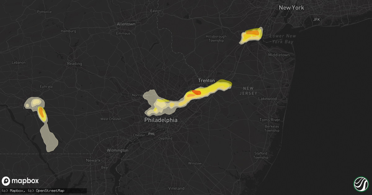 Hail map in Bensalem, PA on July 6, 2020