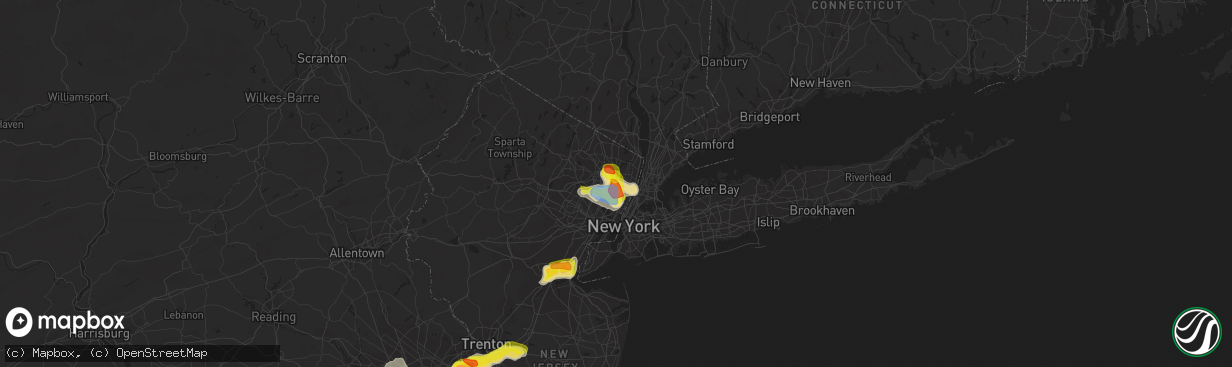 Hail map in Hackensack, NJ on July 6, 2020