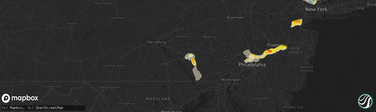 Hail map in Lancaster, PA on July 6, 2020