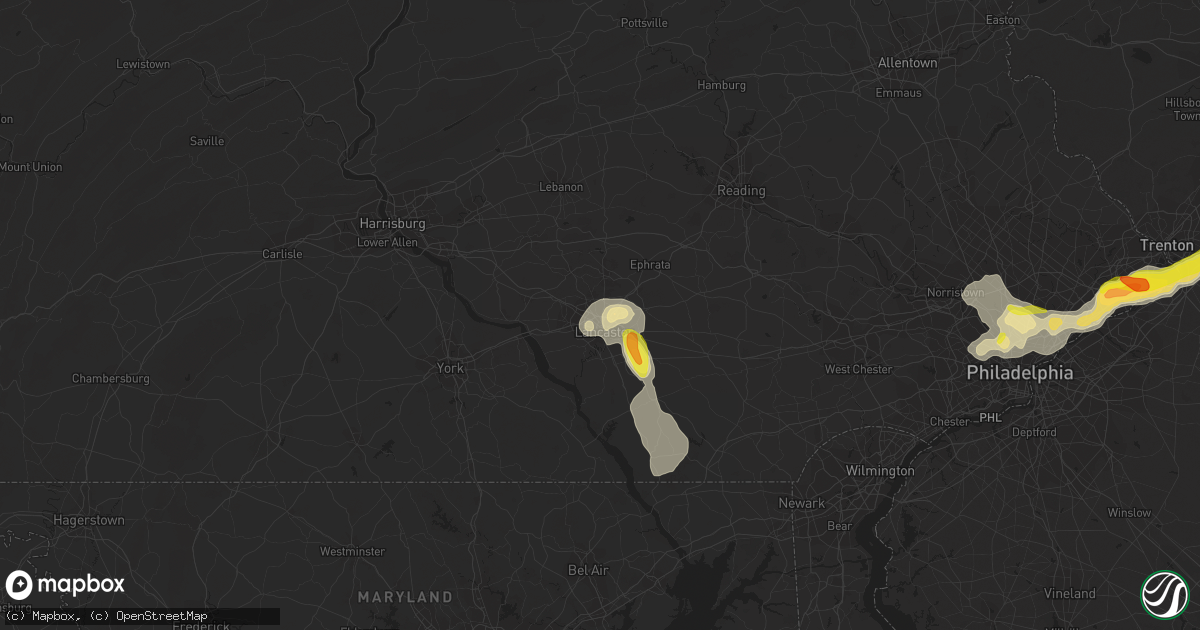 Hail map in Lancaster, PA on July 6, 2020