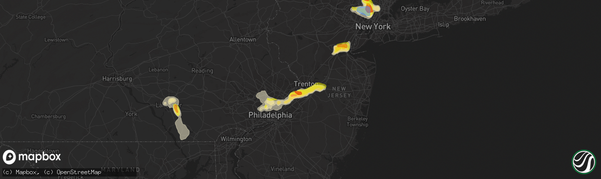 Hail map in Levittown, PA on July 6, 2020