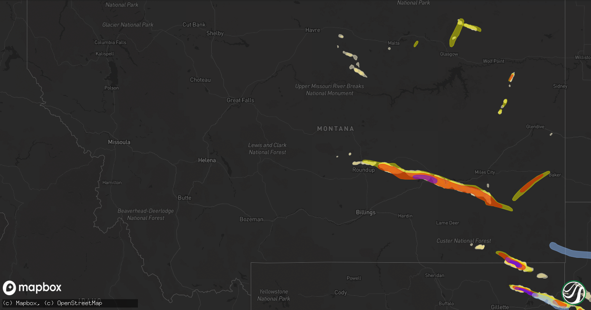 Hail map in Montana on July 6, 2020