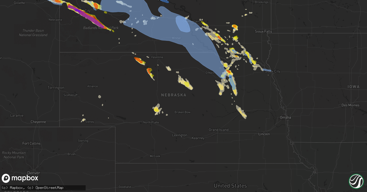 Hail map in Nebraska on July 6, 2020