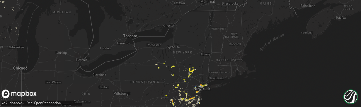 Hail map in New York on July 6, 2020