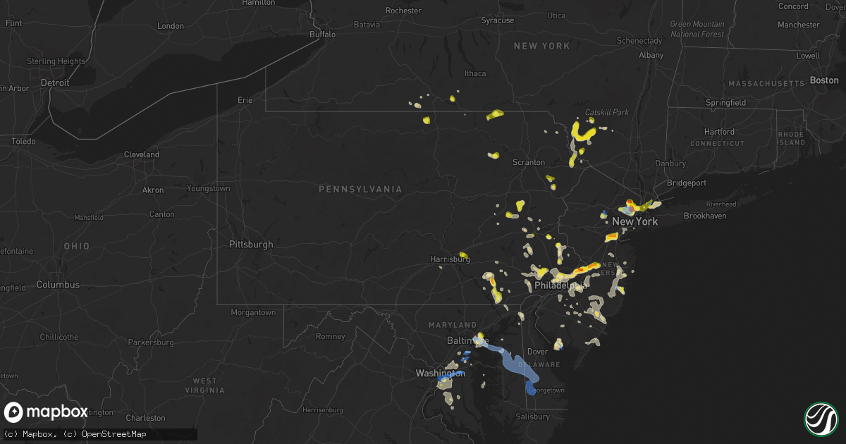 Hail map in Pennsylvania on July 6, 2020