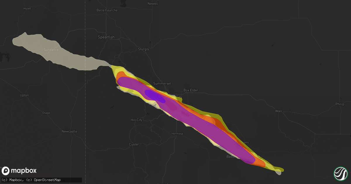 Hail map in Rapid City, SD on July 6, 2020