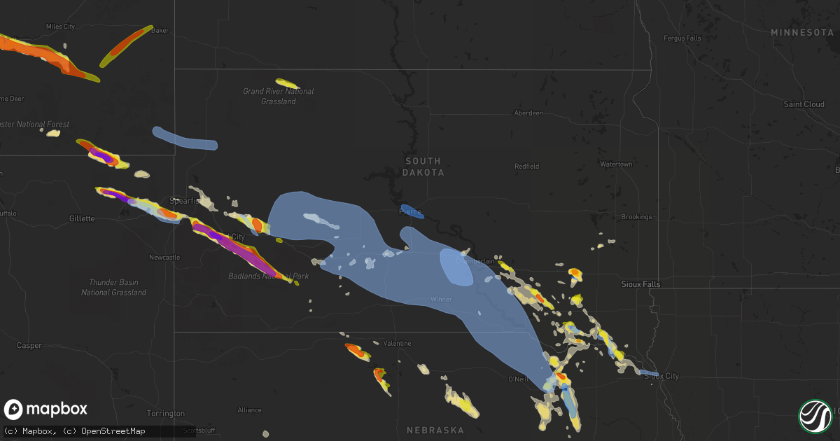 Hail map in South Dakota on July 6, 2020