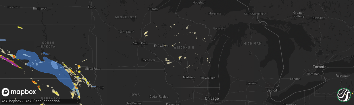 Hail map in Wisconsin on July 6, 2020