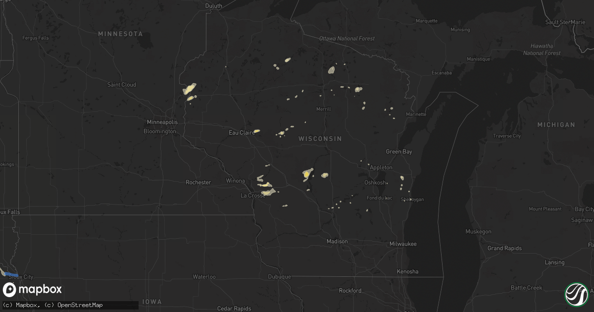 Hail map in Wisconsin on July 6, 2020