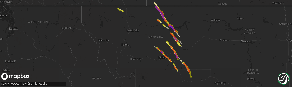 Hail map in Montana on July 6, 2021