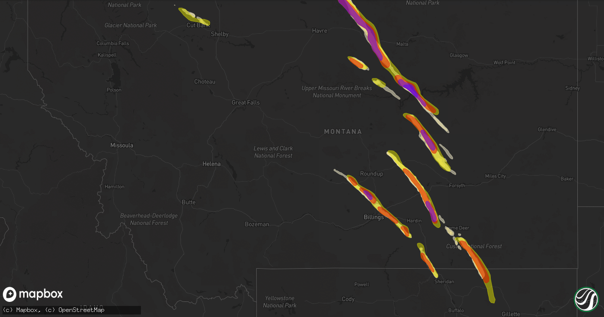 Hail map in Montana on July 6, 2021