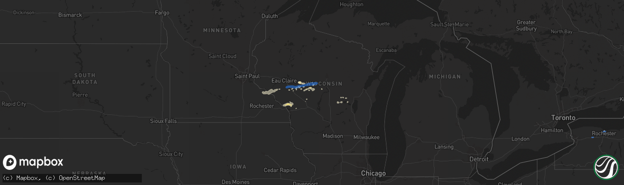 Hail map in Wisconsin on July 6, 2021